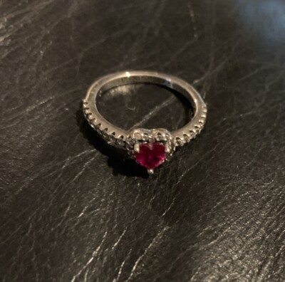 Pandora 925 Sterling Silver Heart Ring with Red Stone Size US