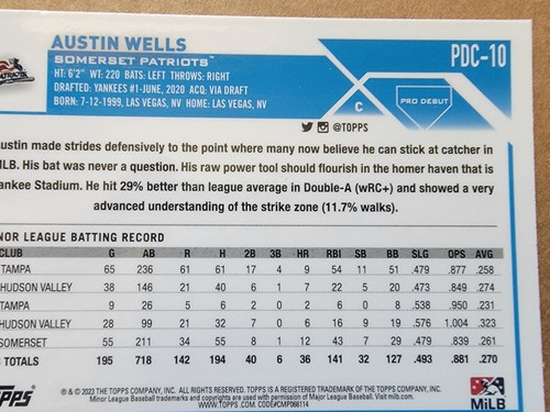Austin Wells 2023 Topps Chrome Pro Debut Baseball Card PDC-10 - Picture 8 of 10