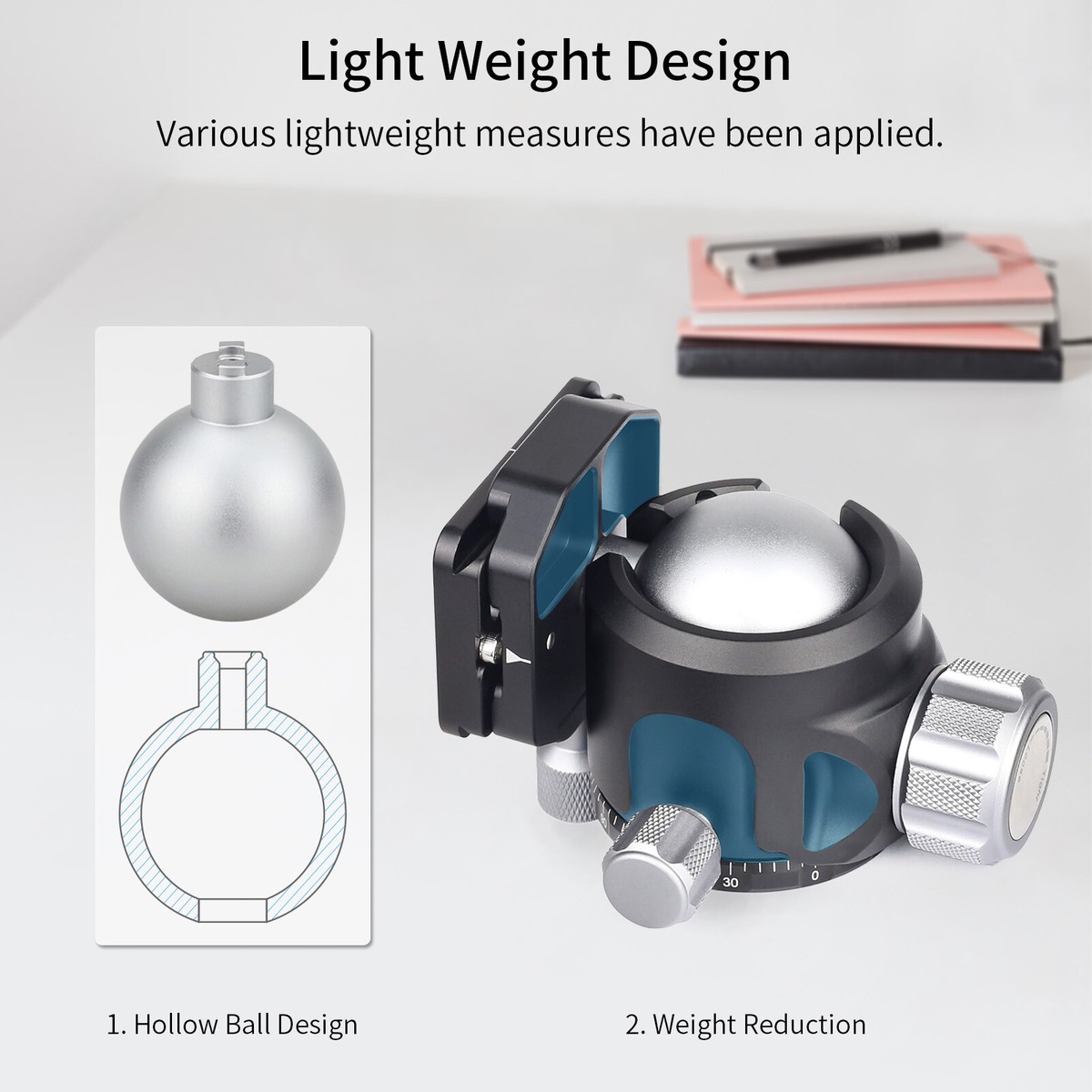 Ball Head Niedrigprofil StativKugelkopf Professioneller Ganzmetall CNC Kugelkopf Stativ