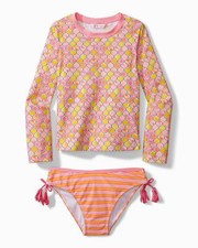 NWT Tommy Bahama Tankini Swimsuit Rash Guard Shirt Girls Mermaid 10 L Coral Pink