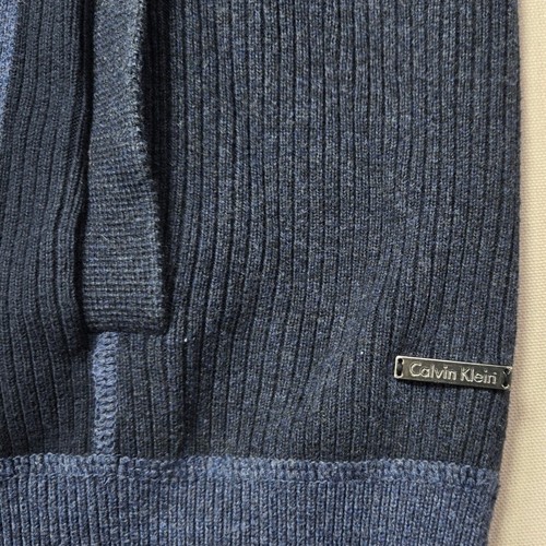 Calvin Klein Full Zip Metal Logo Sweater Jacket Knit Ribbed Trim Blue Men's XL - Foto 3 di 8