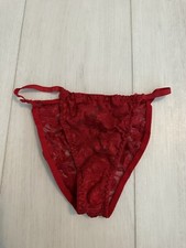 Vintage Pvt Luxuries Nylon String Bikini Panties Sz M - Red Lace Floral