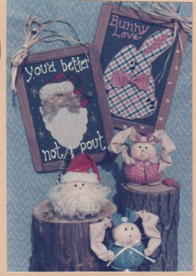 Mini Santa and Wired Eared Bunny Dolls Vintage Primitive Pattern Folk Art