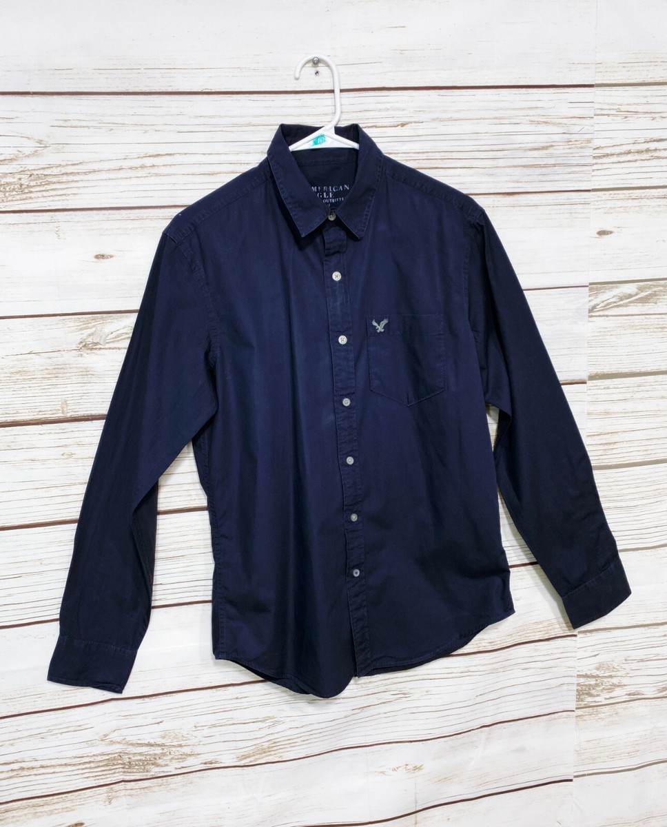 American Eagle Mens Shirt Size S Navy Blue Button Up Long Sleeve 100% Cotton