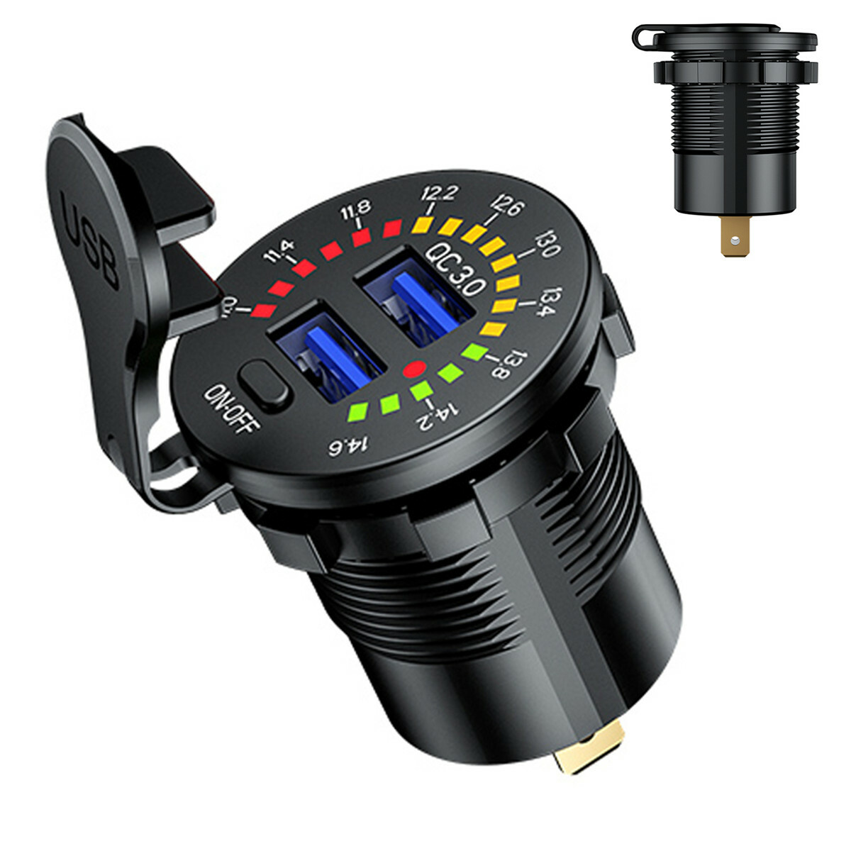 Motorcycle 12V/24V QC3.0 Dual USB Charger Waterproof With LED Voltmeter Switch