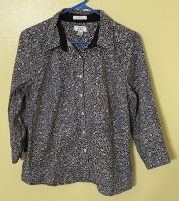 CHRISTOPHER & BANKS Women s 3/4 Sleeve Button Blouse BLACK/WHITE FLORAL Size S