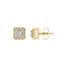 14k Yellow Gold Round 0.2Ct Natural Diamond Halo Stud Earrings Gift for Women
