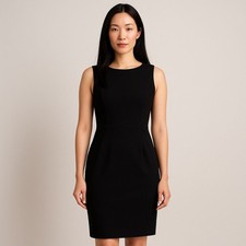 Calvin Klein Black Sheath Dress Size 12 Sleeveless Little Black Dress, Gold Zip