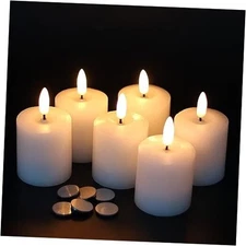  Flameless Pillar Candles Flickering with Timer, Battery Operated Real White