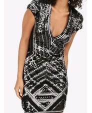 Express Black Silver Sequin Bodycon Mini Dress Party Cocktail Size M
