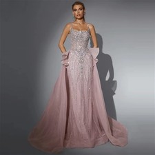 Luxury Beaded Mermaid Evening Dress Spaghetti Strap Detachable Formal Party Gown
