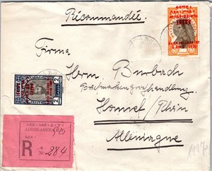 1930 Addis Ababa Ethiopia Registered Cover To Germany