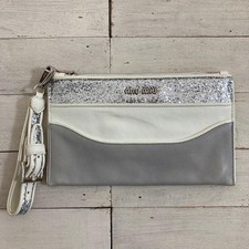 Miu Miu Silver Glitter Clutch Pouch Pochette Leather Large Capacity Pre-owned