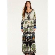 Farm Rio Womens Maxi Dress Tropical Palm Print 100% Viscose Relaxed Fit Medium