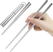 Healifty 1 Set Folding Chopsticks Travel Utensils with Case Stainless Steel T...