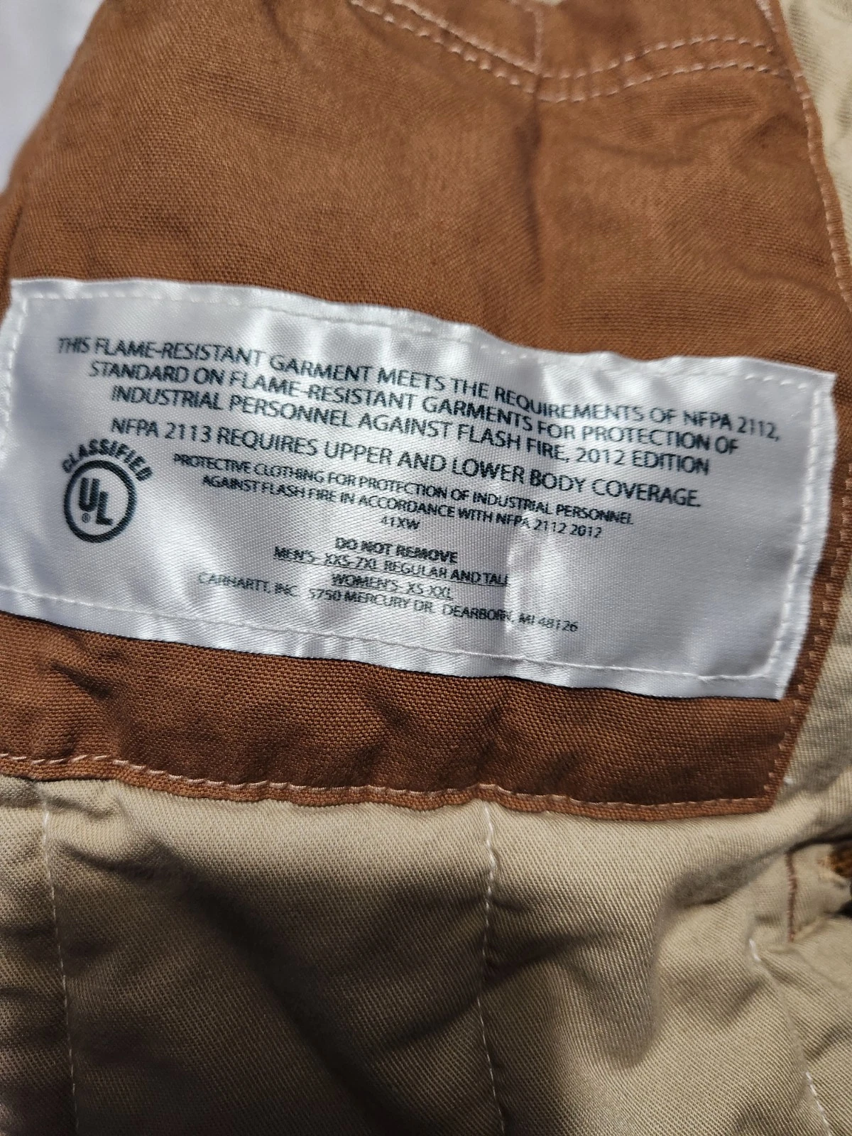 Carhartt FR Full Swing Flame Resistant CAT 3 Brown Work Jacket Mens M - product detail image 7