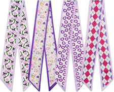 4 Pack Purse Scarf Handbags Skinny Twill Hair Scarves Narrow Neck Scarf Band Wom