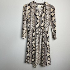 Maeve Anthropologie Dress Womens XS Brown Snake Print Fit Flare 3/4 Sleeve
