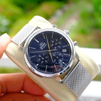 Orient Chronograph Quarzuhr mit Meshband 41,5 mm Navy Dial aus Japan