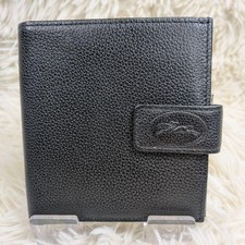 Longchamp Folding Wallet Leather Grain Leather Black