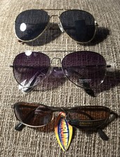 Lot Of 3 Men's Wire Framed Sunglasses, Aviator And Rectangular T4-B4