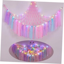 Stuffed Animals Net or Hammock with LED Light, XL 51" 51" 65" Pink/Purple
