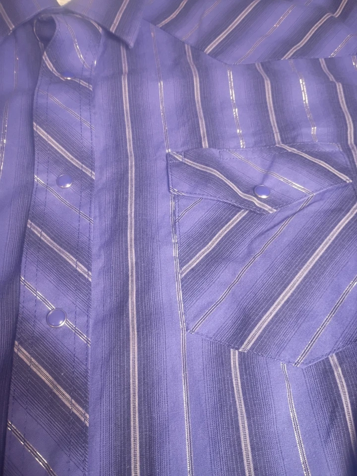 Camisa a Presión Wrangler Western 2XL Púrpura Rayas Metálica Manga Larga Perla A Presión Foto 3 de 4