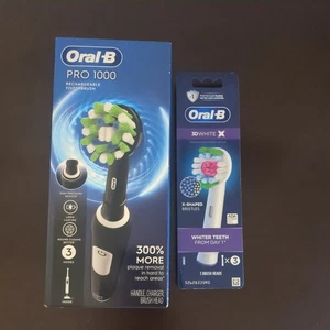 New Oral-B Pro 1000 Rechargeable Electric Toothbrush Black +  3D White 3pack