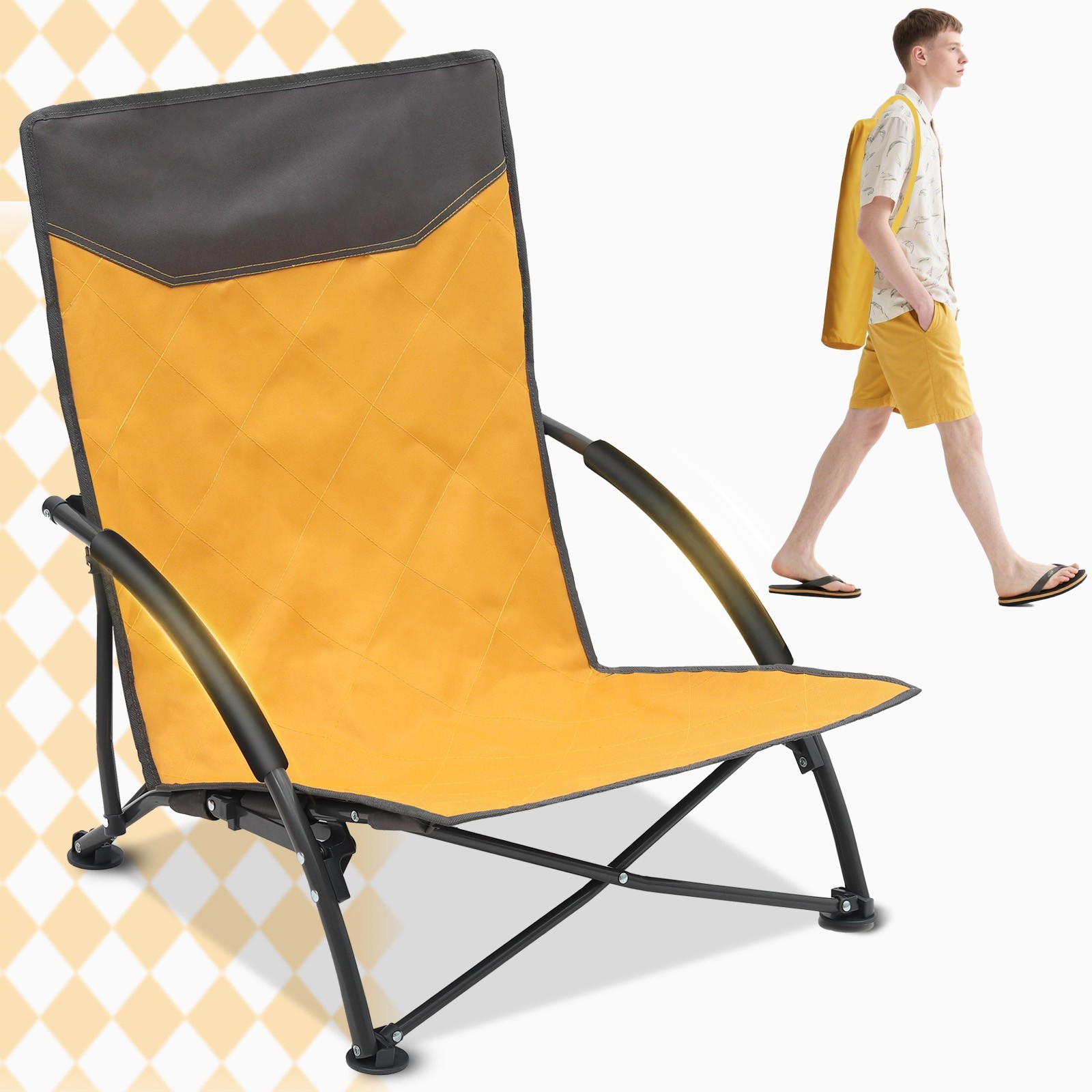 Sekey Portable Low Beach Chair, Lightweight Folding Camping Chair with Bag