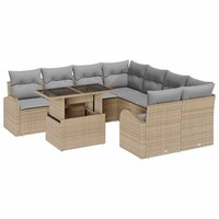 Garten Sofa Set Mit Kissen 9-Teilig Poly Rattan Beige Sitzgruppe Lounge