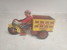 Vintage Windup Marx Pressed Steel Speed Boy Cycle Delivery Motorcycle Toy