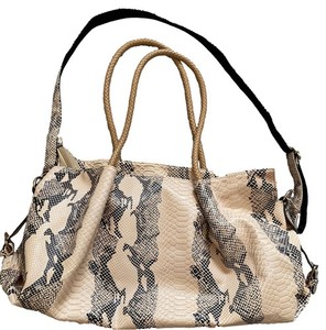 Vtg Y2K Purse Bag Animal Print Tan Black Snakeskin Textured Hobo Tote Exotic 24”