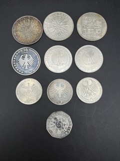 10xSilber Münzen Medaille 625 Silber 3x100 Schelling 3x10 Euro 3x5 Mark 1x5 Euro