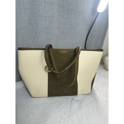 Henri Bendel Tote Bag Womens Large Olive Cream Good Perforated Saffiano Leather