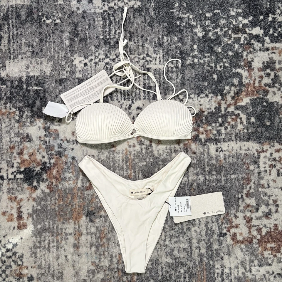 Ostra Brasil 2 Pcs Bikini Tanga Asa Delta Sz M And Top Shell Sz M Off White NWT - Image 2 of 4
