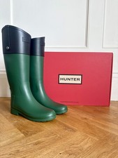 Hunter Wellies Refined Tall Riding Boots Green/Black Size 5