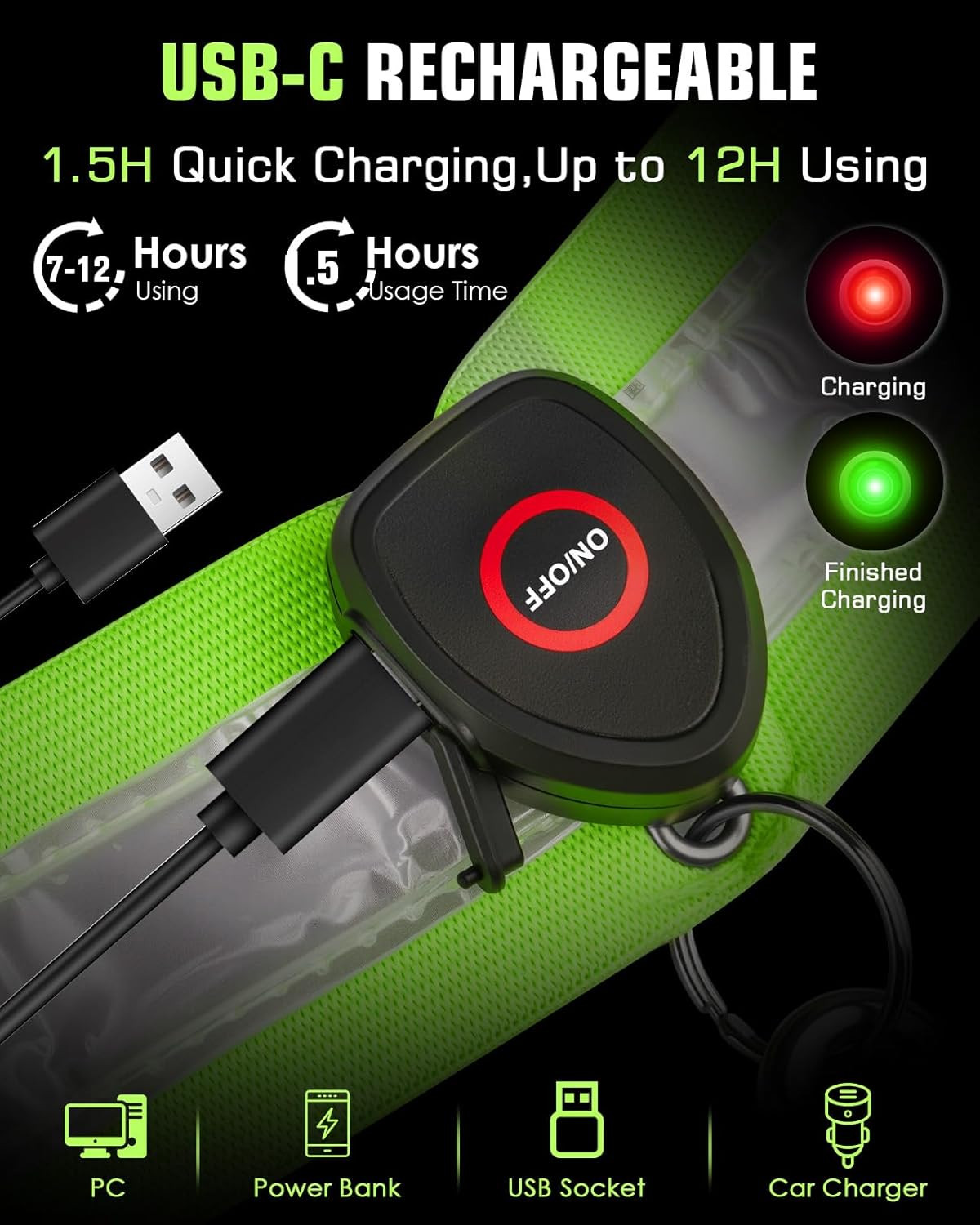 LED Reflective Sash Light up Vest for Night Walking with 5 Colors & 4 Light Mode