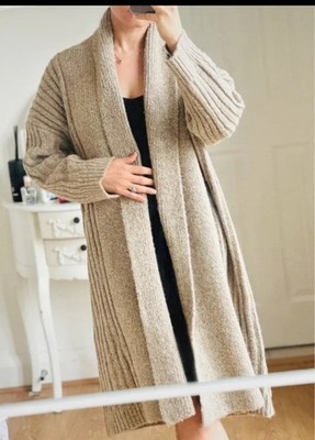 ZARA BEIGE OVERSIZED RIBBED KNIT COAT LONG CARDIGAN SIZE L