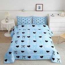 Bow Tie Comforter Set Size Heart Love Bedding Set Full Blue Black and White