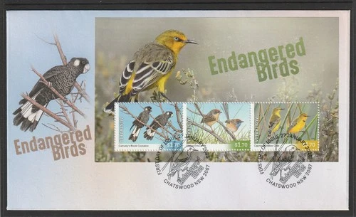 Australia 2026: Endangered - Birds First Day Cover with Mini-Sheet - Fine Used.