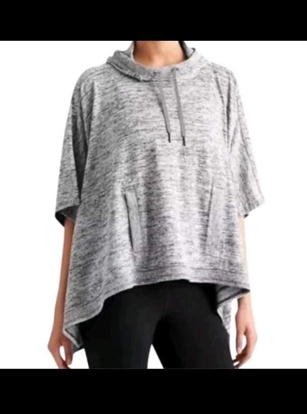 ATHLETA Techie Sweat Blissful Poncho Pullover Gray Heather Hoodie Size Small