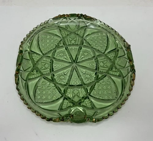 EAPG McKee & Brothers 1898 Depression Glass Green Sunbeam Pattern Round Plate