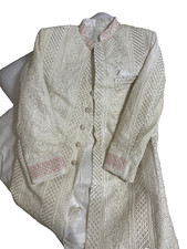 Mens sherwani, achkan for indian, pakistani wedding dress, cream/pink finish XL