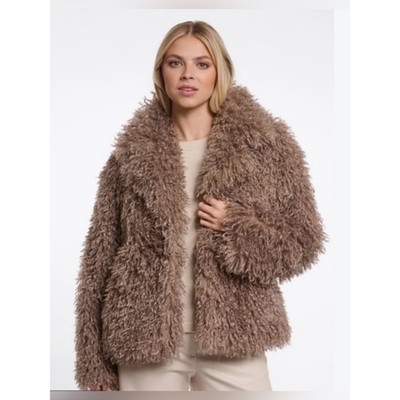 Ellison Medium Cozy Taupe Faux-Sherpa Women's Coat