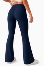 Ladies Trousers Flared Wrinkle Free Finely Ribbed Stretch Office Party Pants