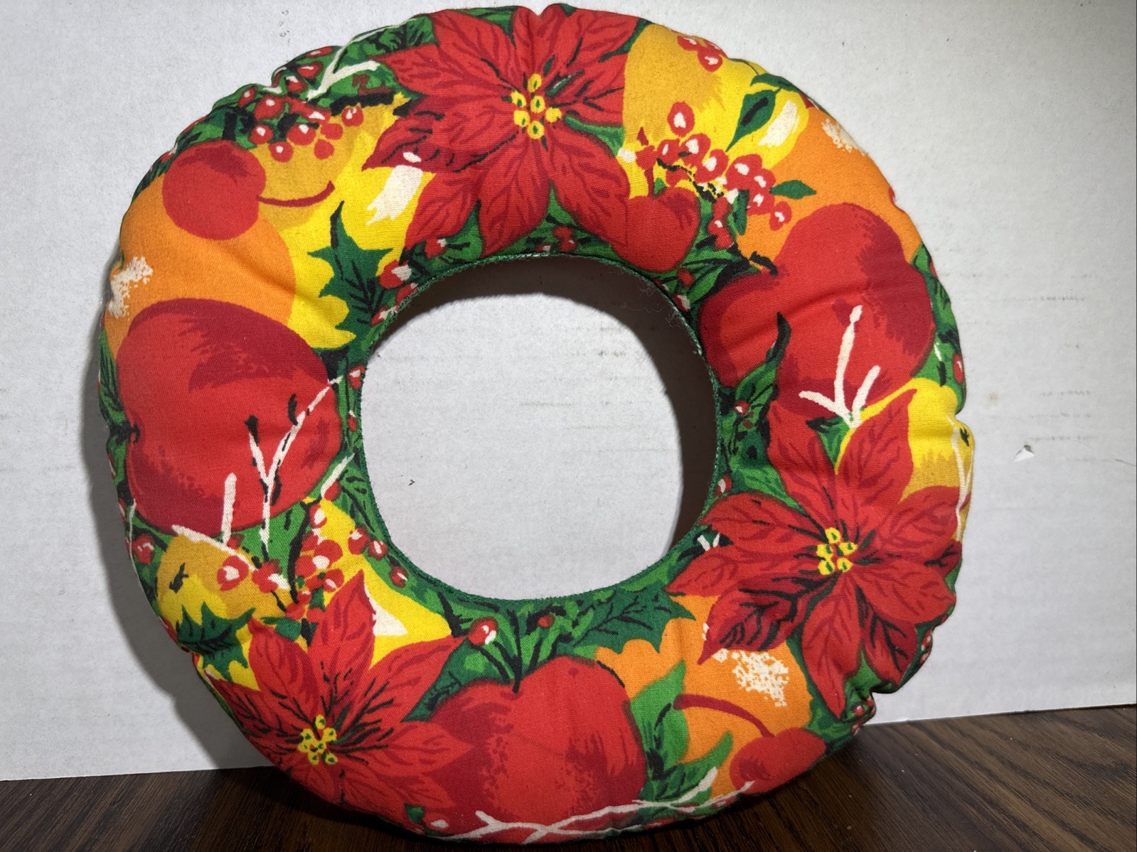 Vintage Handmade Fabric Wreath for Christmas and Holiday Decor