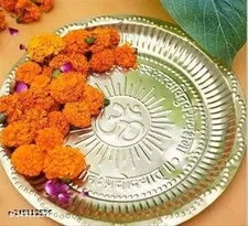 Designer 5.5'' Brass Hindu Puja Thali Pooja Om Diwali Plate Bhai Dooj Tika 55gm