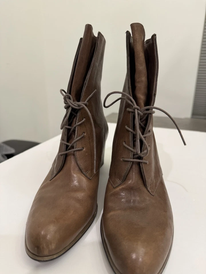 Stuart Weitzman Womens Leather Bootie Brown Size 10 Lace - Image 3 of 4