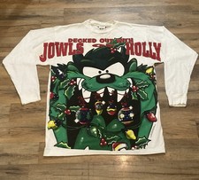VINTAGE 1996 Looney Tunes Taz  Decked Out With Jowls Of Holly  Shirt READ 