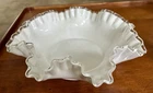 Vintage FENTON SilverCrest WHITE MILK GLASS Bowl RUFFLE 11.25”wide 3.5”high